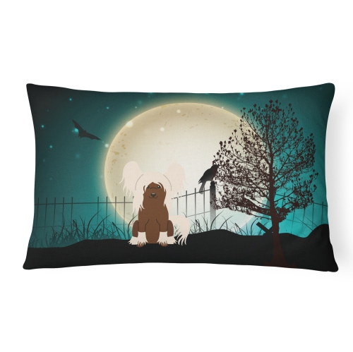 Carolines Treasures BB2303PW1216 Halloween Scary Chinese Crested Cream Canvas Fabric Decorative Pillow