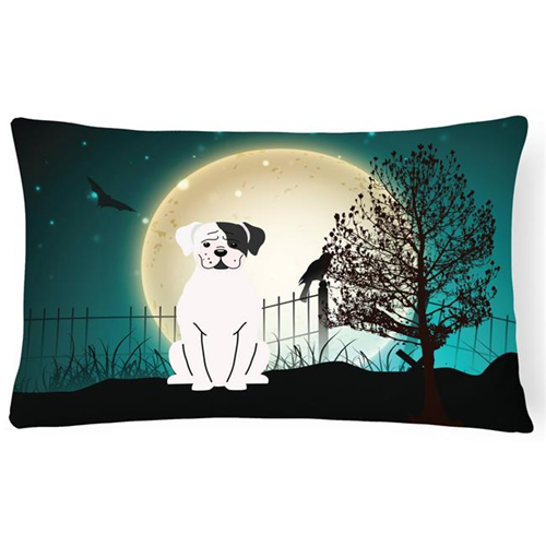 Carolines Treasures BB2304PW1216 Halloween Scary White Boxer Cooper Canvas Fabric Decorative Pillow