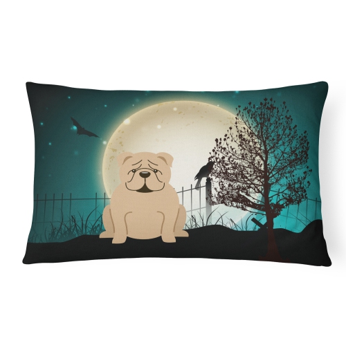 Carolines Treasures BB2314PW1216 Halloween Scary English Bulldog Fawn Canvas Fabric Decorative Pillow