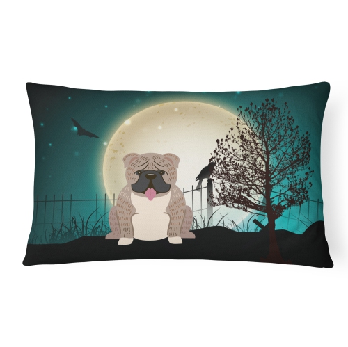 Carolines Treasures BB2316PW1216 Halloween Scary English Bulldog Grey Brindle Canvas Fabric Decorative Pillow