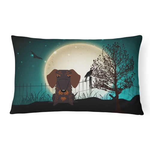Carolines Treasures BB2319PW1216 Halloween Scary Wire Haired Dachshund Chocolate Canvas Fabric Decorative Pillow