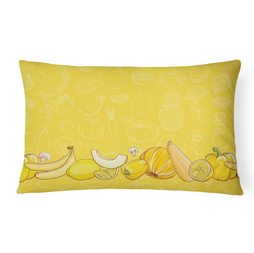 Carolines Treasures BB5134PW1216 Fruits & Vegetables in Yellow Canvas Fabric Decorative Pillow