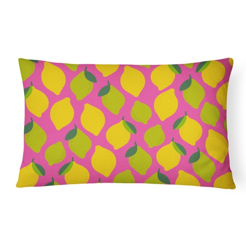 Carolines Treasures BB5143PW1216 Lemons & Limes on Pink Canvas Fabric Decorative Pillow