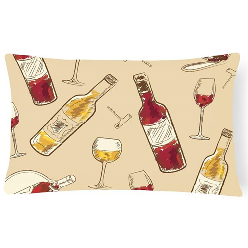 Carolines Treasures BB5196PW1216 Red & White Wine Canvas Fabric Decorative Pillow