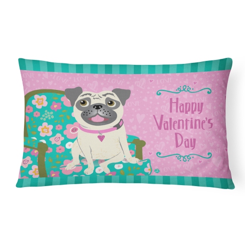 Carolines Treasures VHA3002PW1216 Happy Valentines Day Pug Fabric Decorative Pillow