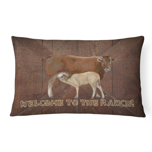 Carolines Treasures SB3084PW1216 Welcome To The Ranch With The Cow And Baby Indoor & Outdoor Fabric Decorative Pillow