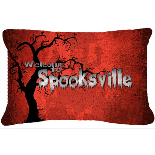 Carolines Treasures SB3008PW1216 Bienvenue au coussin décoratif en tissu d'Halloween Spooksville, intérieur et extérieur