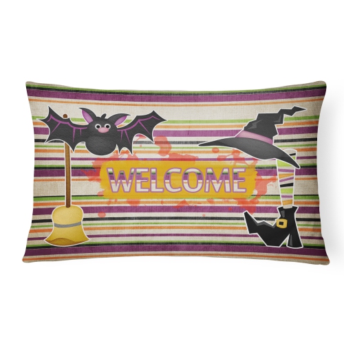 Carolines Treasures SB3010PW1216 Witch Costume And Broom On Stripes Halloween Indoor & Outdoor Fabric Decorative Pillow