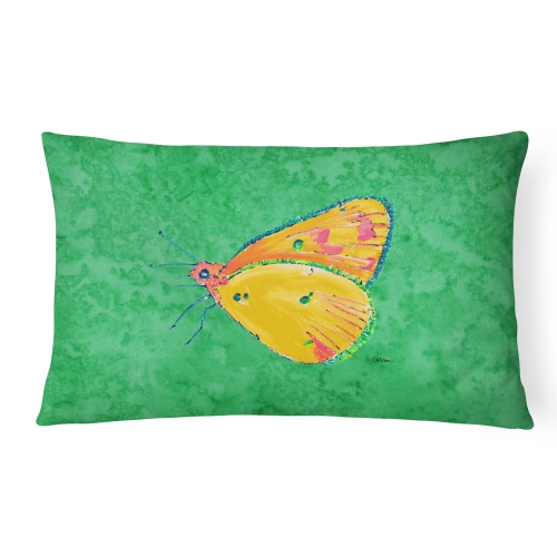 Carolines Treasures 8861PW1216 12 x 16 In. Butterfly Orange on Green Indoor & Outdoor Fabric Decorative Pillow