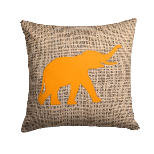 Carolines Treasures BB1011-BL-OR-PW1414 14 x 14 in. Elephant Burlap and Orange Decorative Fabric Pillow