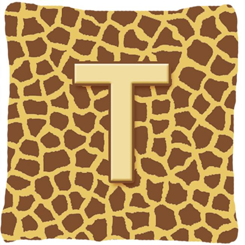 Carolines Treasures CJ1025-TPW1414 14 x 14 in. Monogram Initial T Giraffe Decorative Fabric Pillow