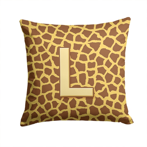 Carolines Treasures CJ1025-LPW1414 14 x 14 in. Monogram Initial L Giraffe Decorative Fabric Pillow