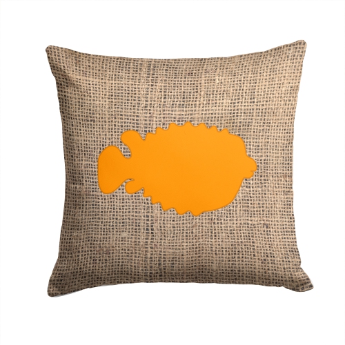 Carolines Treasures BB1016-BL-OR-PW1414 14 x 14 in. Fish - Blowfish Burlap and Orange Decorative Fabric Pillow