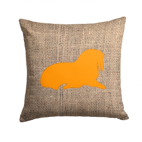 Carolines Treasures BB1017-BL-OR-PW1414 14 x 14 in. Walrus Burlap and Orange Decorative Fabric Pillow