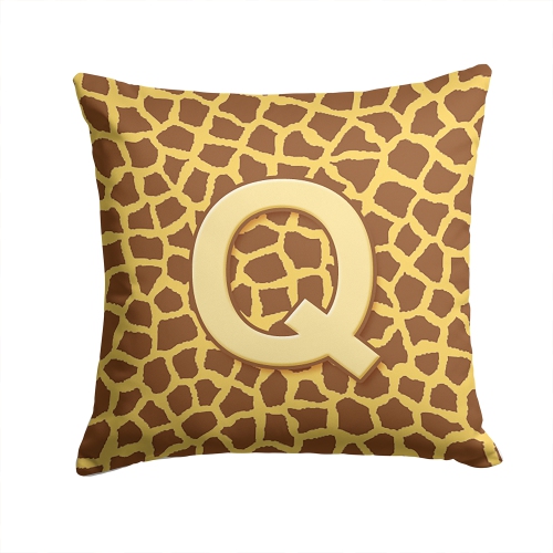 Carolines Treasures CJ1025-QPW1414 14 x 14 in. Monogram Initial Q Giraffe Decorative Fabric Pillow