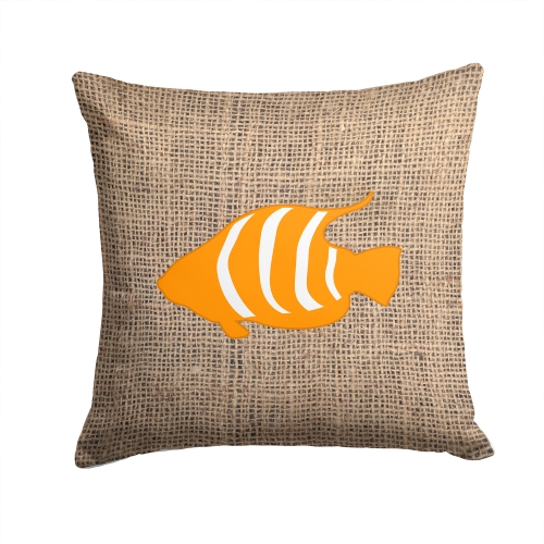 Carolines Treasures BB1020-BL-OR-PW1414 14 x 14 in. Fish Burlap and Orange Decorative Fabric Pillow