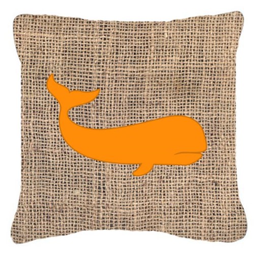 Carolines Treasures BB1021-BL-OR-PW1414 14 x 14 in. Whale Burlap and Orange Decorative Fabric Pillow