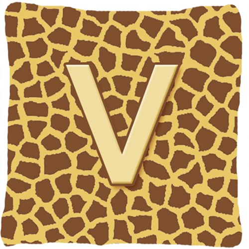 Carolines Treasures CJ1025-VPW1414 14 x 14 in. Monogram Initial V Giraffe Decorative Fabric Pillow