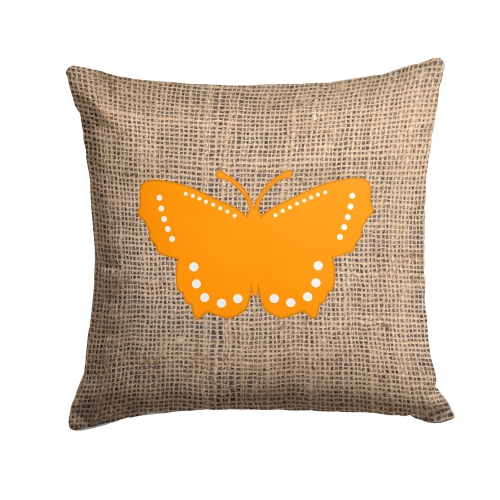 Carolines Treasures BB1033-BL-OR-PW1414 Butterfly Burlap And Orange Fabric Decorative Pillow