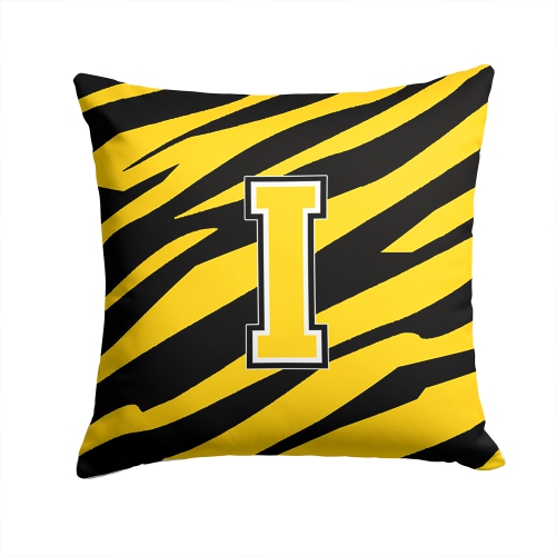 Carolines Treasures CJ1026-IPW1414 Monogram Initial I Tiger Stripe - Black Gold Decorative Fabric Pillow