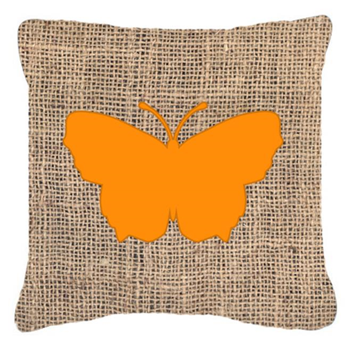Carolines Treasures BB1045-BL-OR-PW1414 Butterfly Burlap And Orange Fabric Decorative Pillow