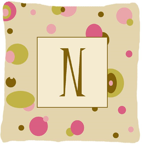 Carolines Treasures CJ1004-NPW1414 Letter N Initial Monogram - Tan Dots Decorative Indoor & Outdoor Fabric Pillow