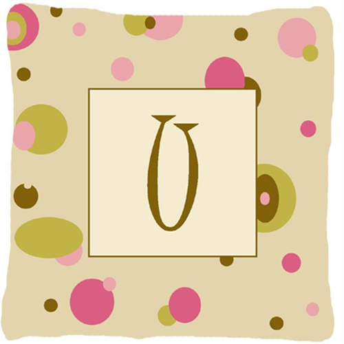 Carolines Treasures CJ1004-UPW1414 Letter U Initial Monogram - Tan Dots Decorative Indoor & Outdoor Fabric Pillow