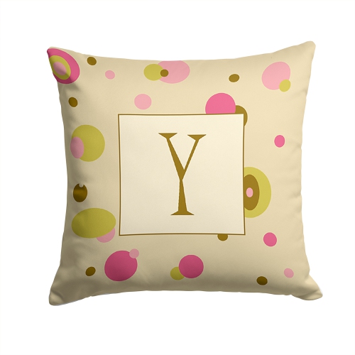 Carolines Treasures CJ1004-YPW1414 Letter Y Initial Monogram - Tan Dots Decorative Indoor & Outdoor Fabric Pillow