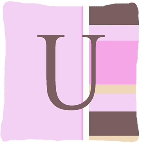 Carolines Treasures CJ1005-UPW1414 Letter U Initial Monogram - Pink Stripes Decorative Indoor & Outdoor Fabric Pillow