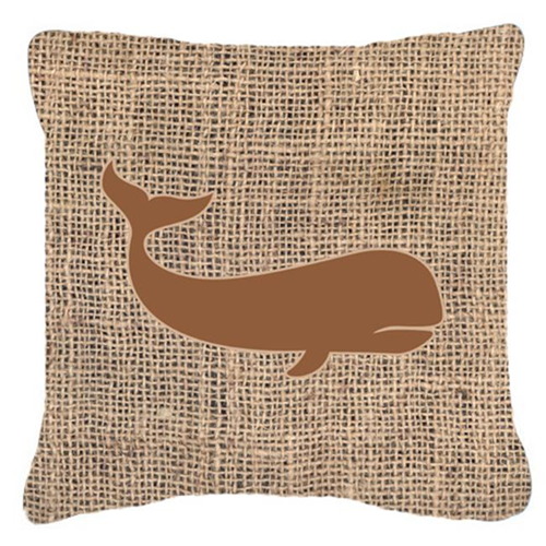 Carolines Treasures BB1021-BL-BN-PW1414 Whale Burlap and Brown Indoor & Outdoor Fabric Decorative Pillow