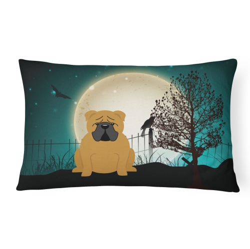 Carolines Treasures BB2312PW1216 Halloween Scary English Bulldog Red Canvas Fabric Decorative Pillow
