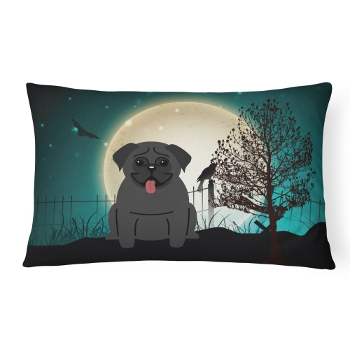 Carolines Treasures BB2196PW1216 Halloween Scary Pug Black Canvas Fabric Decorative Pillow