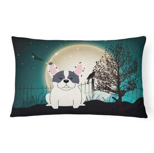 Carolines Treasures BB2201PW1216 Halloween Scary French Bulldog Piebald Canvas Fabric Decorative Pillow