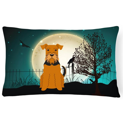 Carolines Treasures BB2231PW1216 Halloween Scary Airedale Canvas Fabric Decorative Pillow