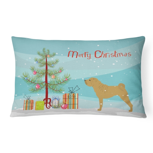 Carolines Treasures BB2970PW1216 Shar Pei Merry Christmas Tree Canvas Fabric Decorative Pillow