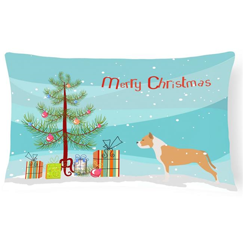 Carolines Treasures BB2972PW1216 Staffordshire Bull Terrier Merry Christmas Tree Canvas Fabric Decorative Pillow
