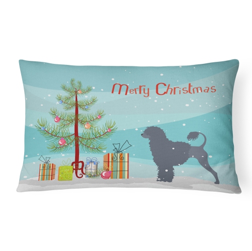 Carolines Treasures BB2986PW1216 Portuguese Water Dog Merry Christmas Tree Canvas Fabric Decorative Pillow