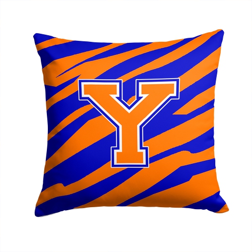 Carolines Treasures CJ1023-YPW1414 Monogram Initial Y Tiger Stripe - Blue Orange Decorative Fabric Pillow