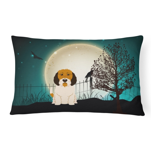 Carolines Treasures BB2269PW1216 Halloween Scary Petit Basset Griffon Veenden Canvas Fabric Decorative Pillow