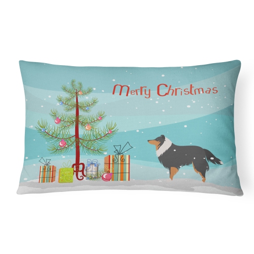 Carolines Treasures BB2948PW1216 Sheltie & Shetland Sheepdog Merry Christmas Tree Canvas Fabric Decorative Pillow