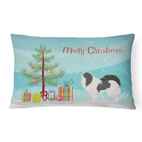 Carolines Treasures BB2955PW1216 Japanese Chin Merry Christmas Tree Canvas Fabric Decorative Pillow