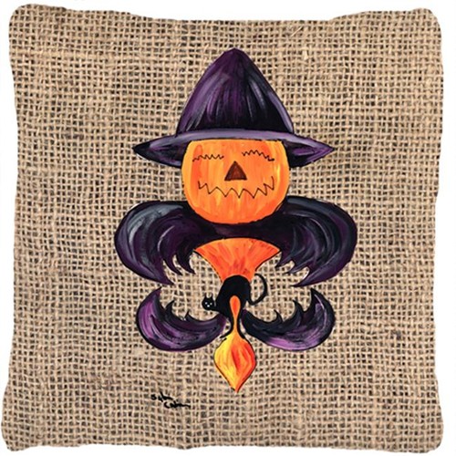 Carolines Treasures 8748PW1414 coussin décoratif en tissu à fleur de lys pour l’intérieur et l’extérieur, citrouille d’Halloween