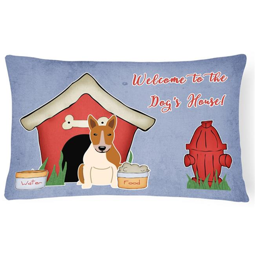Carolines Treasures BB2889PW1216 Dog House Collection Bull Terrier Red & White Canvas Fabric Decorative Pillow