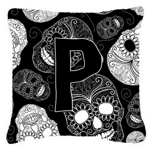 Carolines Treasures CJ2008-PPW1414 Letter P Day Of The Dead Skulls Black Canvas Fabric Decorative Pillow
