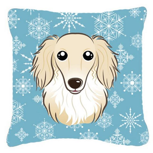 Carolines Treasures BB1646PW1414 Snowflake Longhair Creme Dachshund Fabric Decorative Pillow