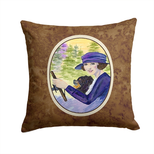 Carolines Treasures SS8538PW1414 Lady driving with her Pomeranian Decorative Fabric Pillow - 14 x 14 in.