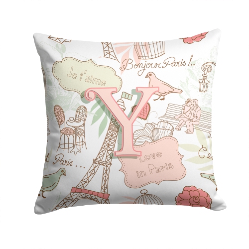 Carolines Treasures CJ2002-YPW1414 Letter Y Love In Paris Pink Canvas Fabric Decorative Pillow