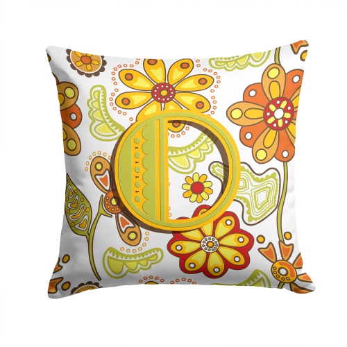 Carolines Treasures CJ2003-OPW1414 Letter O Floral Mustard And Green Canvas Fabric Decorative Pillow