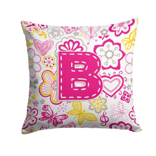Carolines Treasures CJ2005-BPW1414 Letter B Flowers And Butterflies Pink Canvas Fabric Decorative Pillow