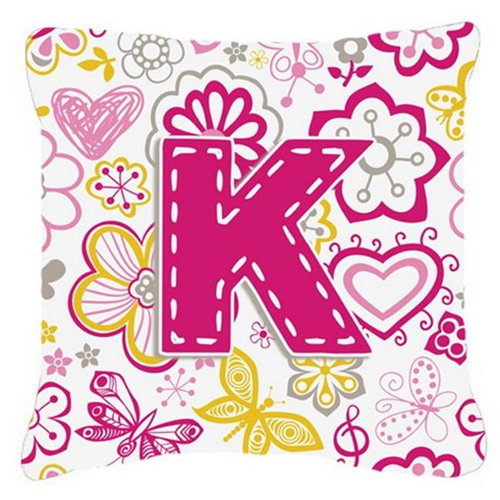Carolines Treasures CJ2005-KPW1414 Letter K Flowers And Butterflies Pink Canvas Fabric Decorative Pillow